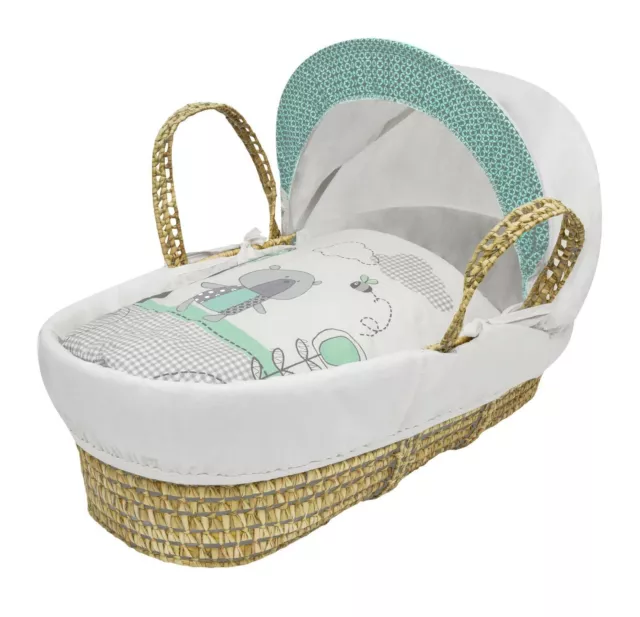 Moses Basket Set with Padded Liner, Adjustable Hood & Mattress Beary Nice Mint