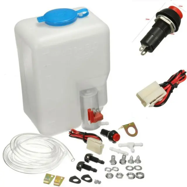 Universal Car Windshield Washer Reservoir Pump Bottle Kit w/ Hose Jets  12V 1.8L