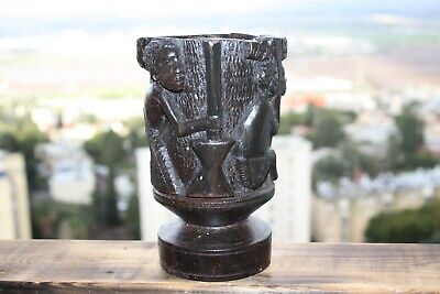 Hard and Heavy Ebony Wood Hand Carved African Tribal Art Goblet Cup Urn Vessel