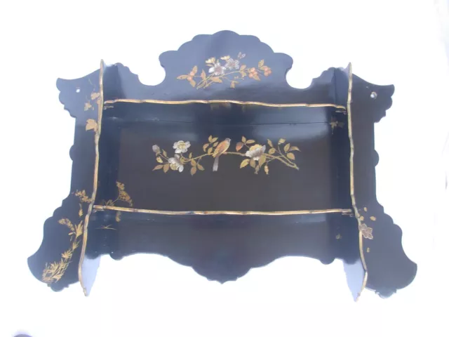 ANTIQUE FRENCH BLACK LAQUERED PAPIER MACHE FOLDING WALL SHELF,LATE 19th CENTURY.