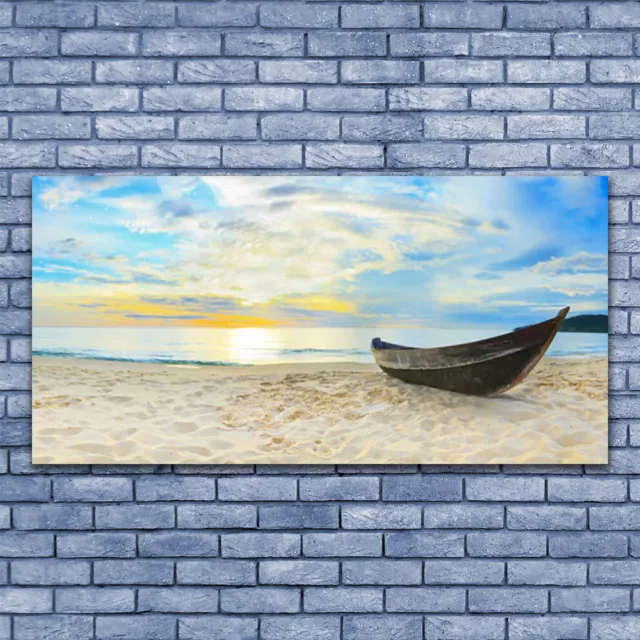 Wandbilder Glasbilder Druck auf Glas 140x70 Boot Strand Landschaft