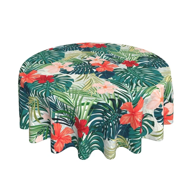 Summer Tropical Leaf Round Tablecloth - Vibrant Palm Leaves