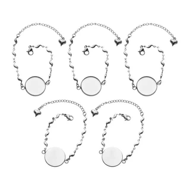 5Pieces Plated Bezel Bracelet Blanks Silver Settings Cabochon Disc Base DIY