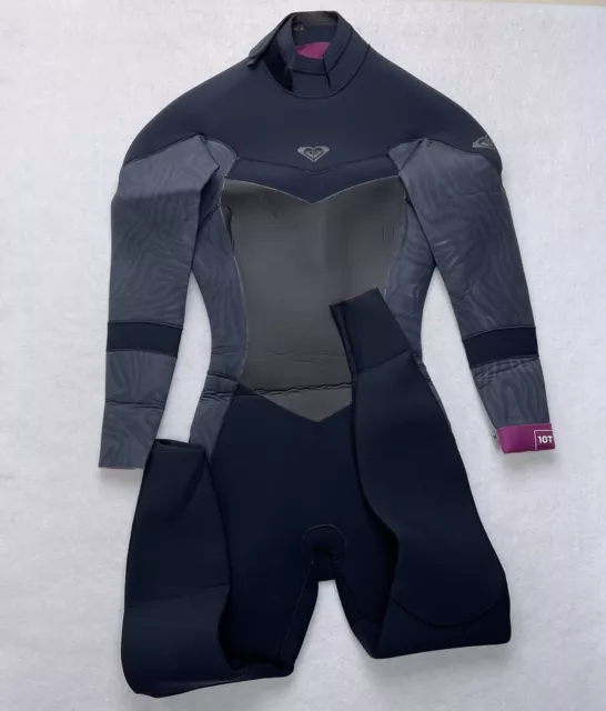 Roxy Syncro 4/3 mm Full Back Zip Wetsuit Women's Size 10 Tall Black Gray New