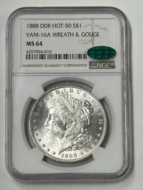 1888 Morgan Silver Dollar NGC MS64 CAC Green DDR Hot50 VAM-16A Wreath & Gouge