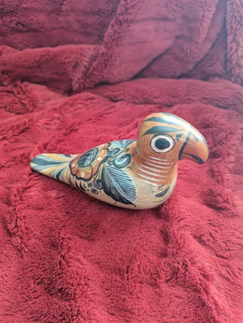 Vintage Tonala Mexican Pottery Parrot Bird Figurine Hand Painted Folk Art