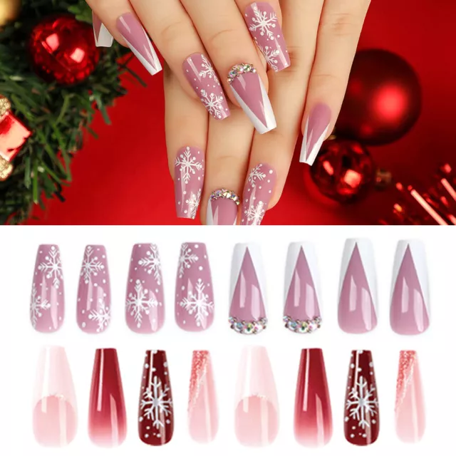 Extension D'ongles De Ballet Longs À Pression Faux Ongles De Noël Décoration R