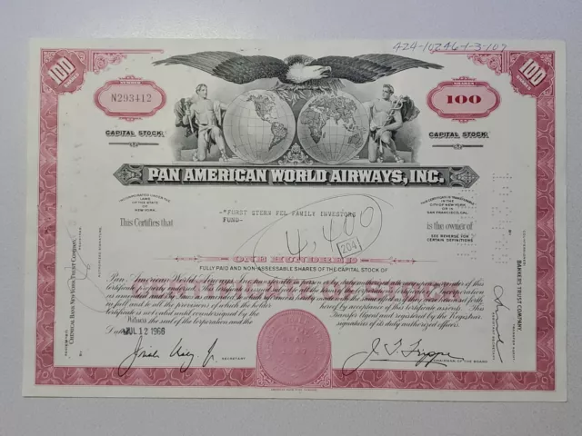 Pan American World Airways Cancelled Stock Certificate