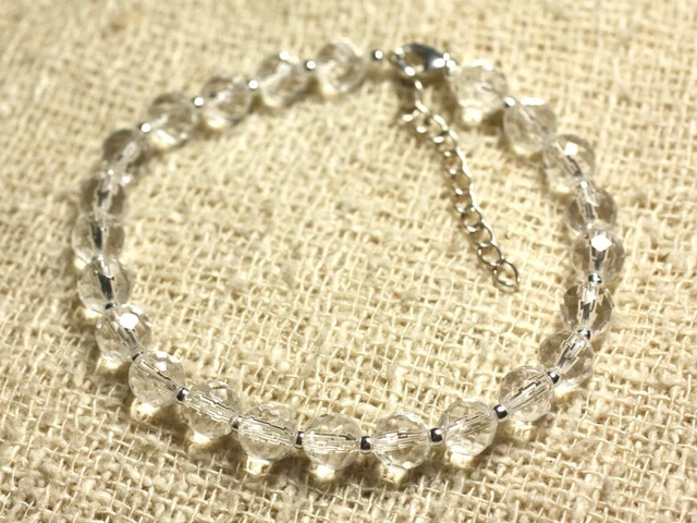 Perle Composant Pour Création De Bijoux - Quartz (Cristal De Roche) Rectangle + Argent 925 - 1 Pièce