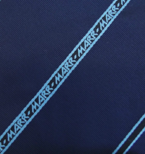 Cravatta kipper MARRONE vintage anni '60 con logo aziendale blu navy a righe diagonali larga