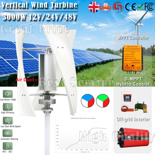 3000W WIND TURBINE Generator MPPT 12V/24V 48V Hybrid Controller Kit ...