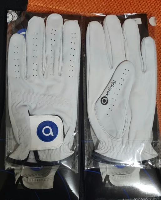2 x AWEZINGLY  Premium Quality Cabretta Leather Golf Glove for Men - White
