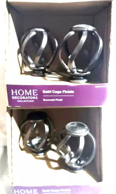 4 Swirl Cage Gun Metal Finish Curtain Rod Finials Home Decorators Fits 1"