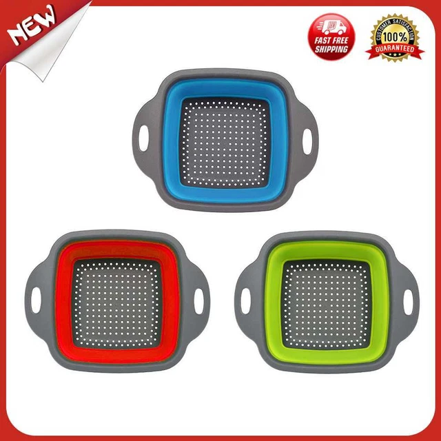 es Square Silicone Folding Drain Basket Fruit Vegetable Kitchen Storage Gadgets