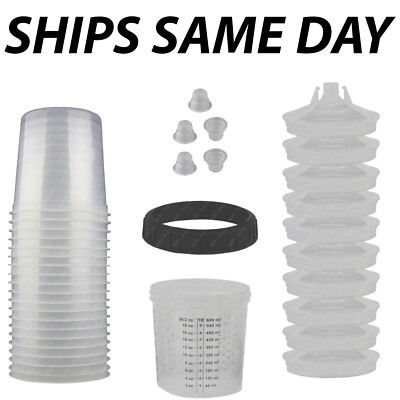 NEW Disposable Spray Paint Gun Plastic Liners & Lids Kits 20-Ounce 600ML Cups