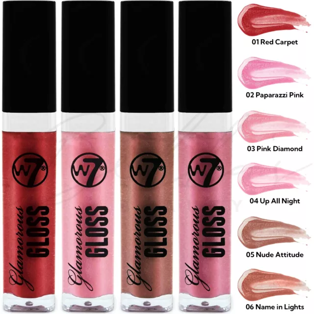 W7 Glamorous Shimmering Non-Sticky Long Lasting Vegan Lip Gloss 7ml *CHOOSE*