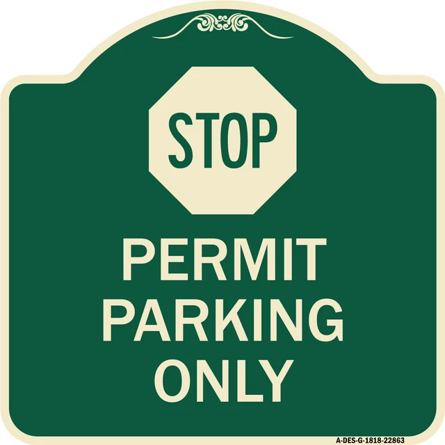 Stop - Permit Parking Only (With Stop Symbol) Green & Tan Aluminum Sign