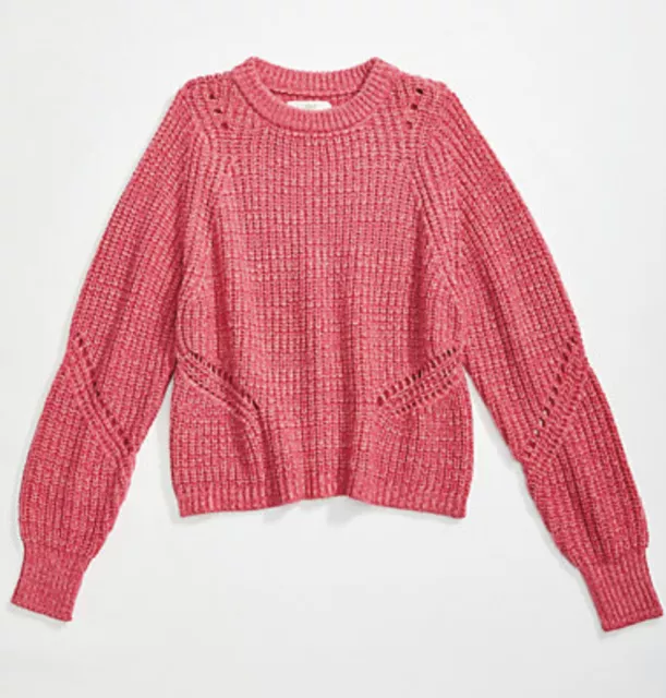 NWT Women's LOFT L/S Pink Marled Ribbed Stitch Sweater Sz XL