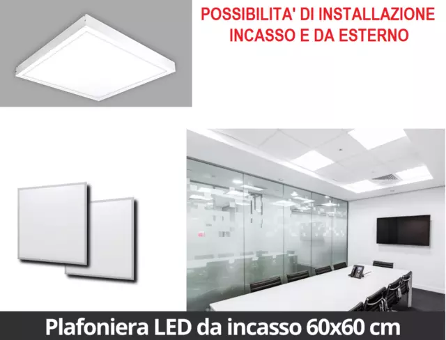 LAMPADA PANNELLO LED 60x60 36W PLAFONIERA AD INCASSO LUCE 4000K ESTERNO E INCASS