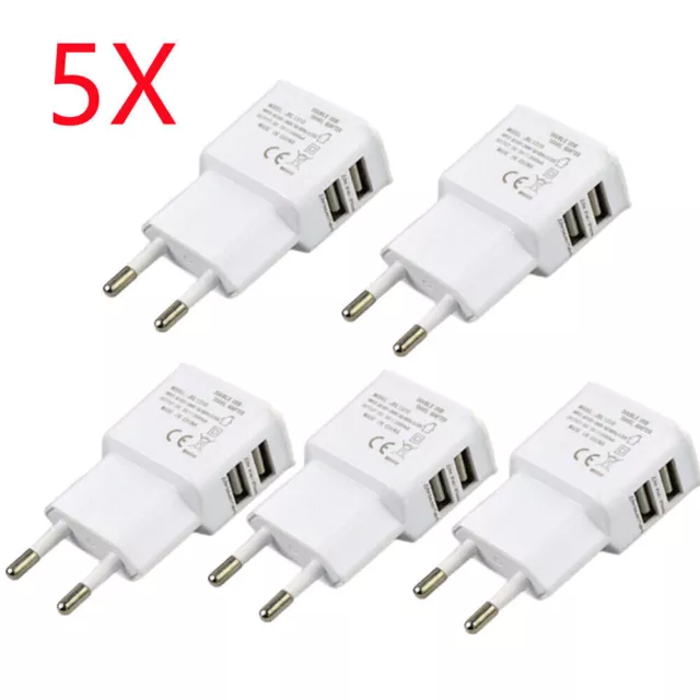 5X Universal Travel 2A Dual USB AC Fast Wall Charger Power Adapter EU Plug Phone