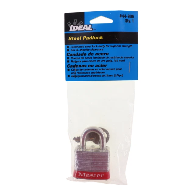 Ideal Industries 44-906 Keyed Laminated Steel Padlock, 3/4-Inch Shackle Clearanc