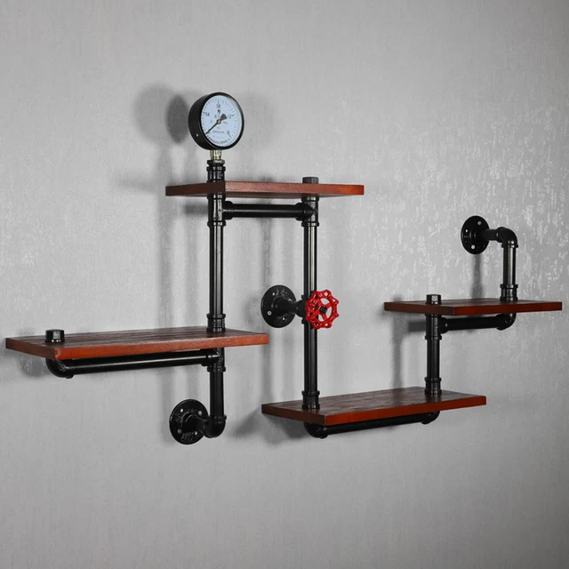 INDUSTRIAL PIPE SHELVING Wood Floating Wall Shelves Ladder Bookshelf