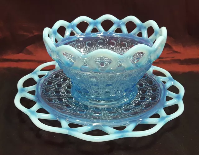 Imperial Glass Opalescent "Katy Blue" Laced Edge Berry Bowl Depression Glass