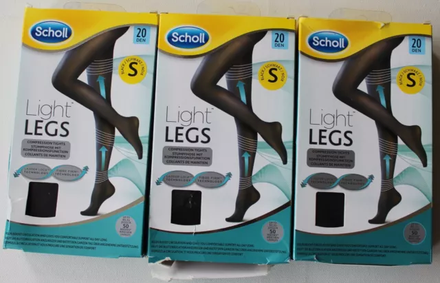 3 pairs Scholl light legs black 20 denier compression tights - small - new