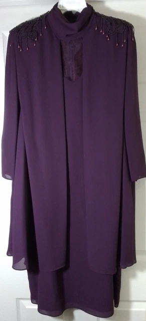 David Rose Formal Womens Mother Of Bride Groom Dress Purple Sequin Bead Trim 16W