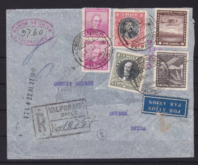 Chile Luftpost-R-Brief nach Zürich/Schweiz, 1937 #1042721