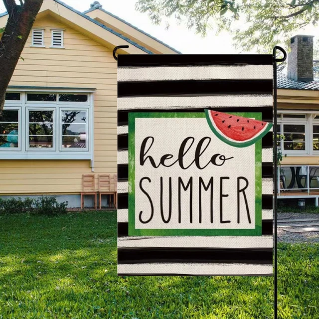 Summer Watermelon Pattern Flag Linen Double Sided Courtyard Decoration Garden