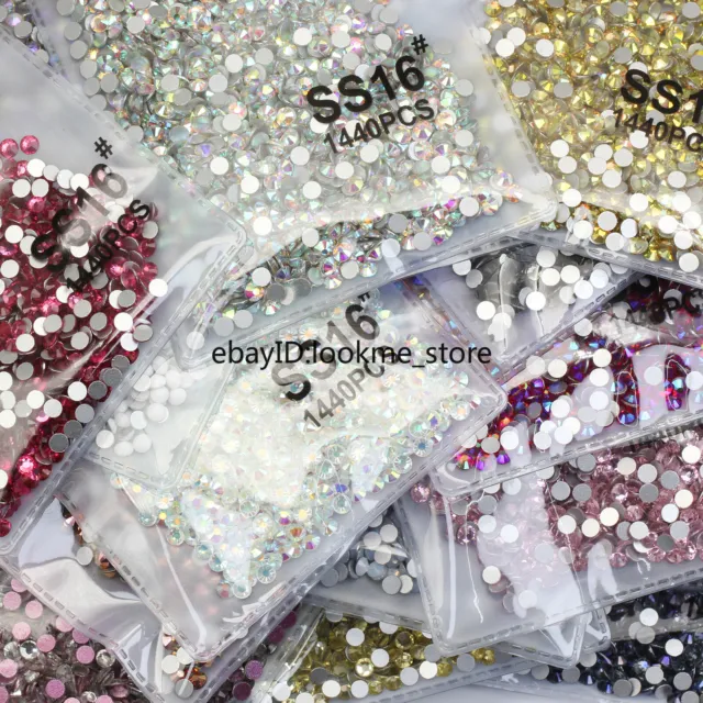 1440pcs 4mm ss16 Crystal Glass Flatback Rhinestones Gems Nail Art Crafts Beads