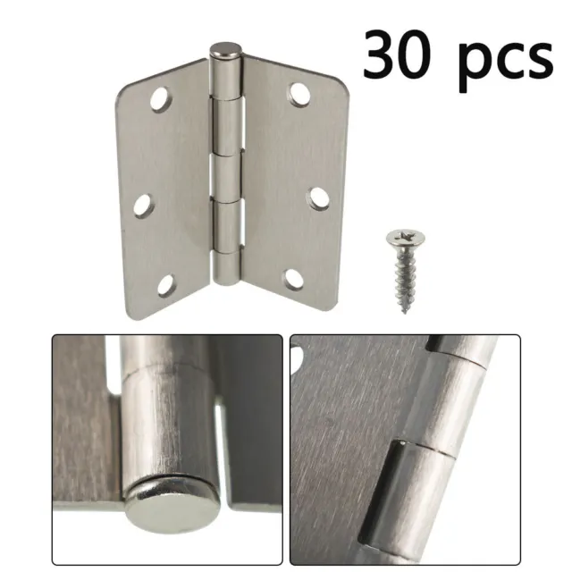 30 Pack 3-1/2 Inch Satin Nickel Door Hinges 2.2 mm 3.5*3.5in 1/4" Radius Corners