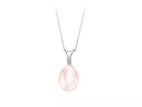 Rosa Natur Tropfen Perle Halskette Damen Kette mit Diamant 585 14 K Weißgold