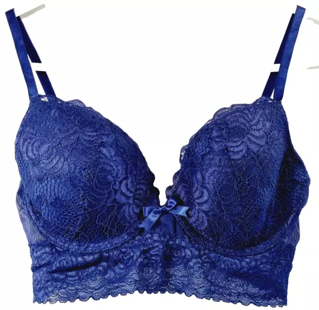 BRAS N THINGS Bra Size 10D 32D Cobalt Blue Lace Underwire Padded Contour  Bow $12.50 - PicClick AU
