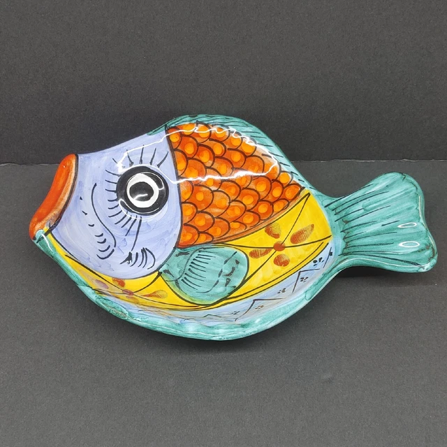 Vietri Italy Hand Painted 10" Fish Serving Dish Vintage Italian Pottery Wall Art