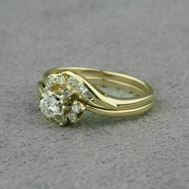 2.0 Ct Round Simulated Diamond Engagement Bridal Ring Set 14k Yellow Gold Plated