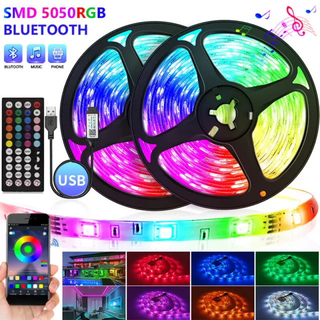 10m/20m Bluetooth LED Strip Lights RGB Colour Changing Tape Cabinet Kitchen Room