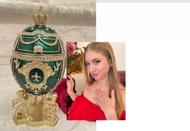 Emerald Fabergé eggs Christmas New Year Wreath Jewelry box Diamond SET LuckLove