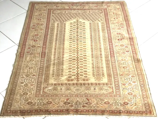 Antike Teppich Türkisch Panderma Beige Handgeknüpft Oriental Anatolia Rug Carpet