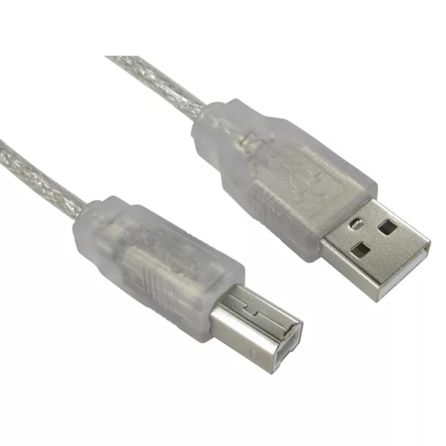 Printer USB Cable A to B Lead Plug 0.5m 1m 2m 3m 5m Transparent Clear PVC