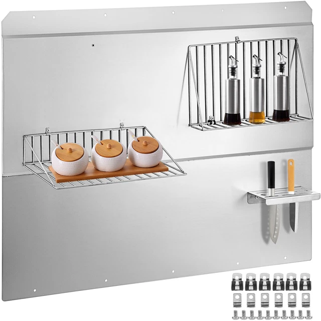 VEVOR Fond Hotte Cuisinière Crédence Cuisine Dosseret Inoxydable Étagère 91x86cm