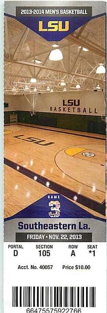 Ticket College Basketball Southeastern La. 2013 - 14  11.22 - LSU Tigers