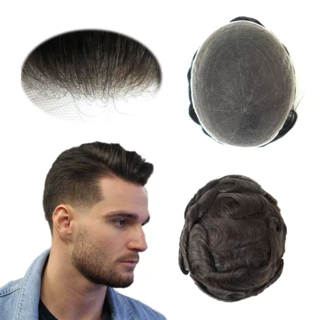 Mens Hair Toupee Human Hair Replacement Hair System Wig French Lace Hairpieces