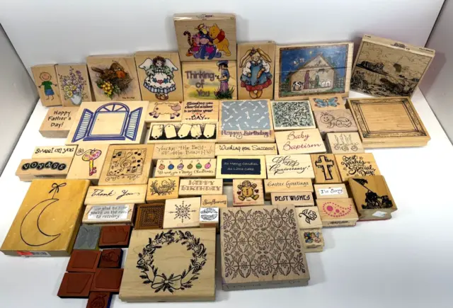 Wooden Mounted Rubber Stamp Lot Bulk Crafting Scrapbooking Wood Block Printing