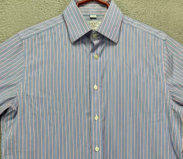 Charles Tyrwhitt Shirt Mens 15.5 35 Blue Pink Striped Dress Slim-Fit Button Up