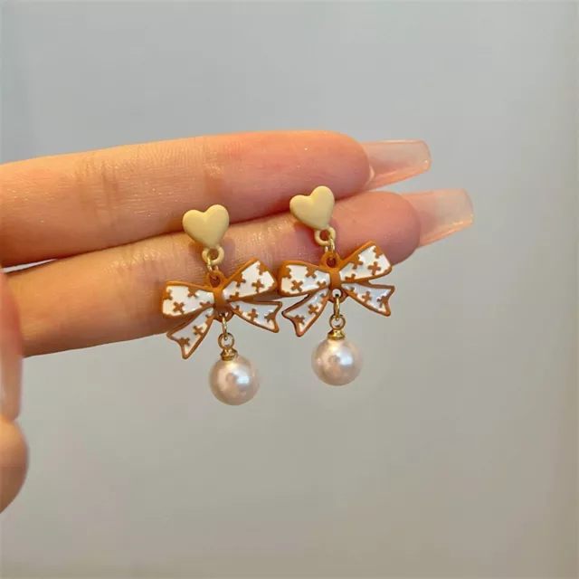 Coffee Color Bow Temperament Pearl Stud Earrings Female Womens Earring Pack
