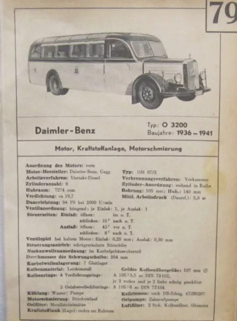 Mercedes Benz O 3200 Omnibus 1936-41  Datenblatt Typenblatt Wartung original