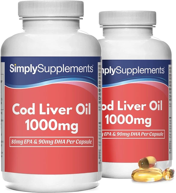 PURE COD LIVER Oil 1000mg Rich in Omega 3 Fatty Acids 180 count (Pack