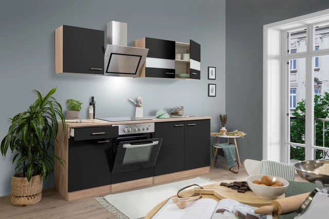 Cucina attrezzata cucinino Rovere Nero Merle 210 CM